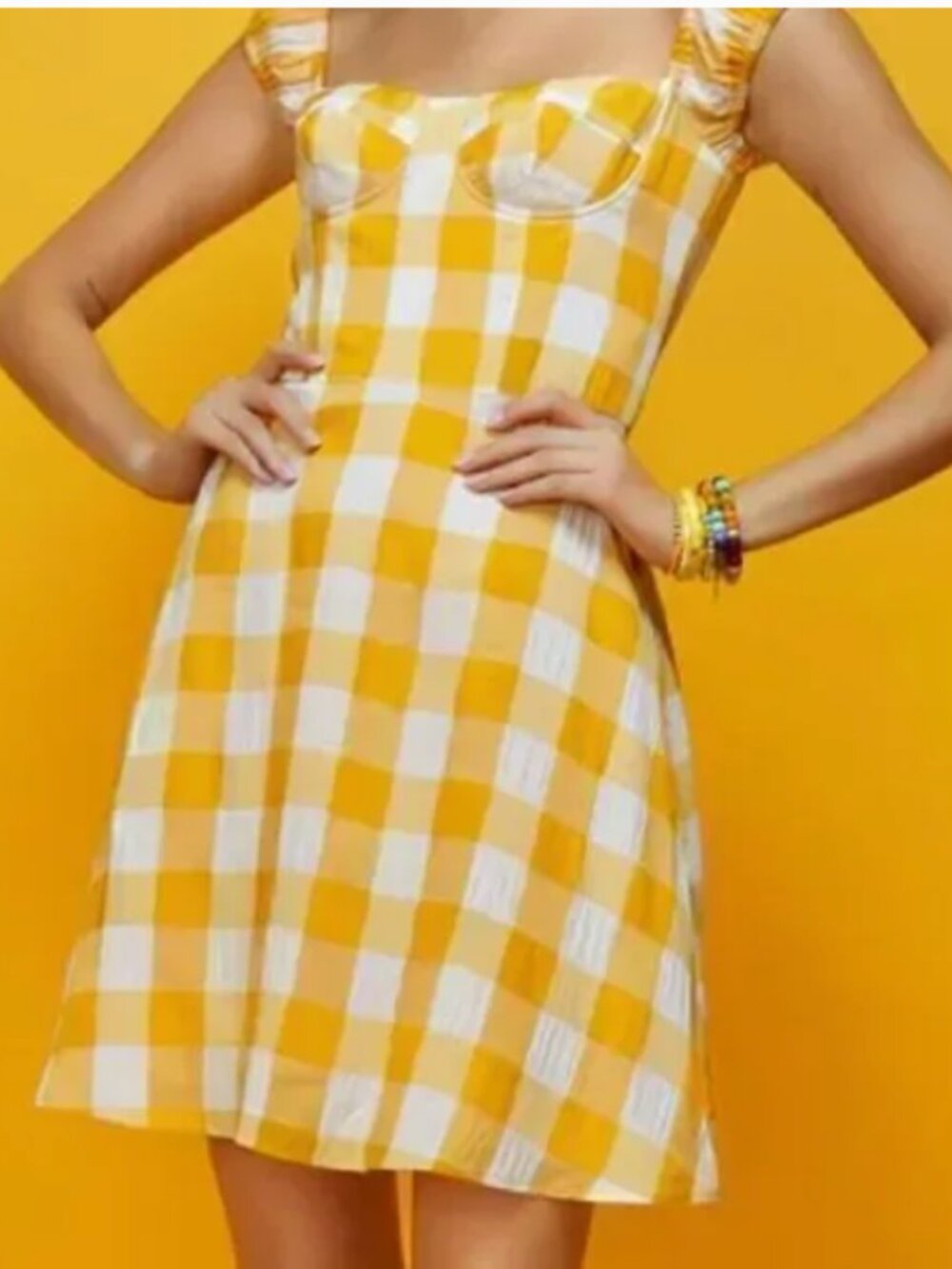 NWOT AUTUMN ADEIGBO ROBIN YELLOW GINGHAM DRESS SMALL